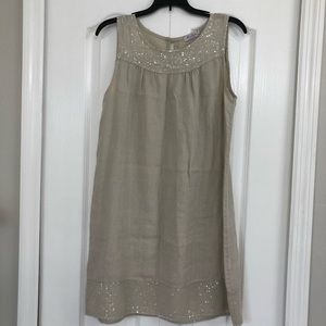 Blu Orchid womens sleeveless sequin Italy linen dress tan small